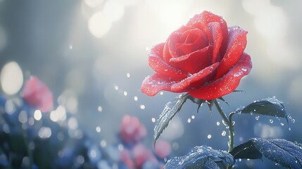rose blooming in a watercolor painting style, with soft, blended colors,