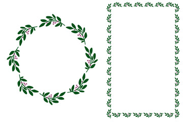 Set of round frame and border design concept of leafy art isolated on white background - vector illustration