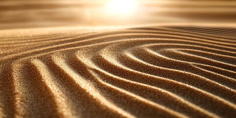 Golden sand with delicate wave-like patterns shaped by the wind