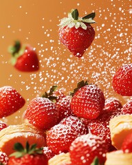 French berry millefeuille dusted with powdered sugar, sunny afternoon in a Loire Valley cafe, elegant summer dessert