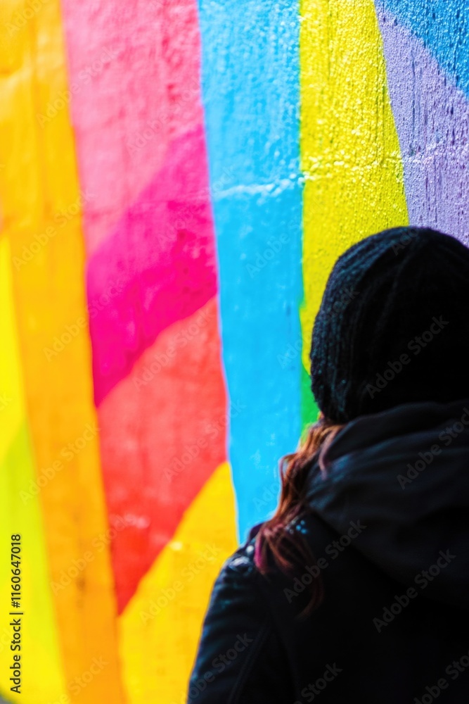 Aufkleber a person standing in front of a vibrant and colorful background, suitable for use in various creativ