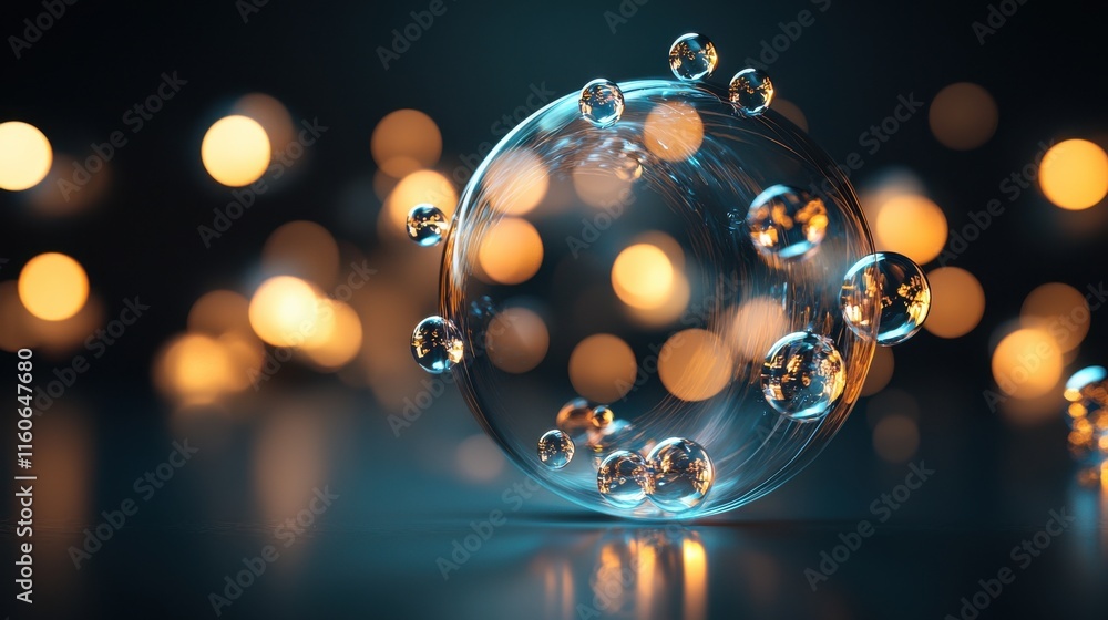 Poster floating bubbles of light dance in a mystical setting evoking serenity and depth with ethereal color
