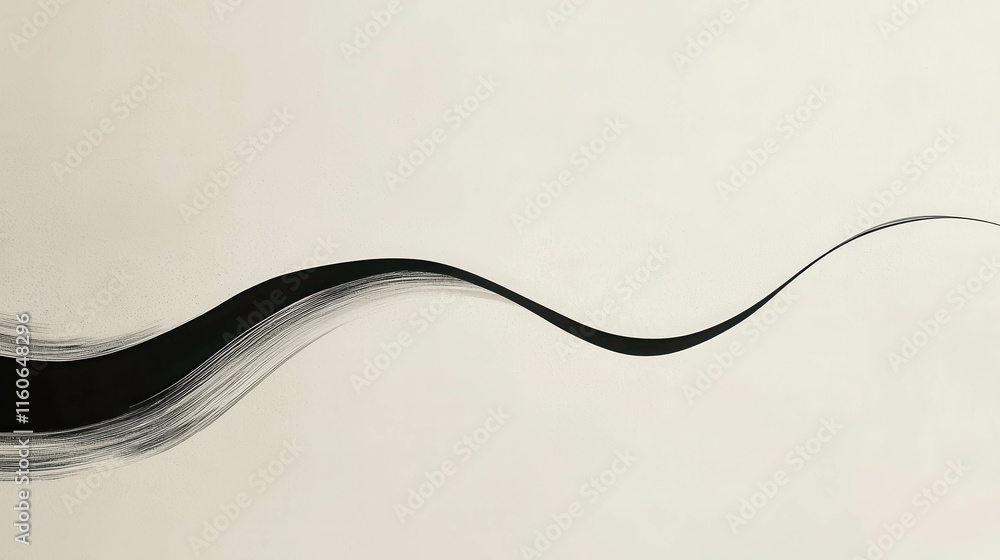 Poster minimalist design featuring small curved black line on simple background