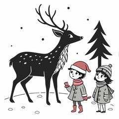 Black Christmas Cute Kids deer Black silhouette