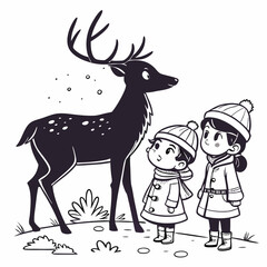 Black Christmas Cute Kids deer Black silhouette