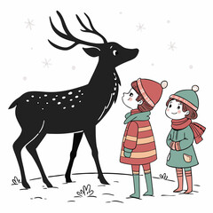 Black Christmas Cute Kids deer Black silhouette