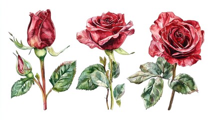 A watercolor drawing of roses in various stages of bloom.