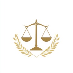 Golden scales of justice with laurel wreath.
