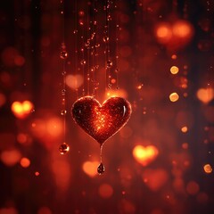 A single red heart hanging from a string against a blank background