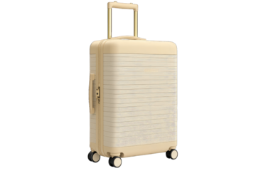 Stylish beige suitcase with wheels and retractable handle for travel