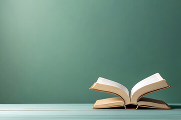 Open Book on Teal Surface - A Timeless Image