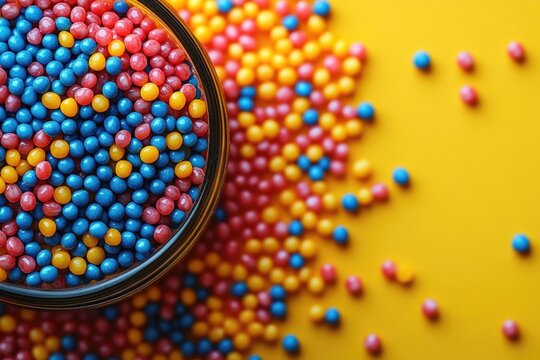 A vibrant and sweet treat for any occasion, this image features a bowl overflowing with colorful candy - Powered by Adobe