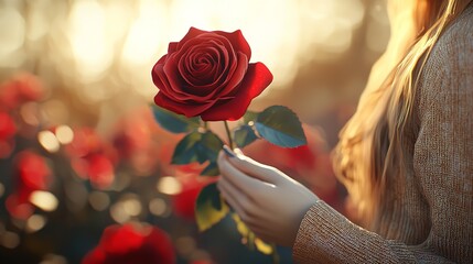 Single red rose on white background.