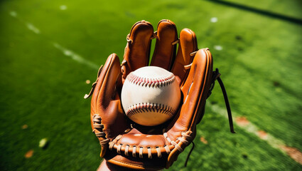 a baseball glove with a baseball in it
