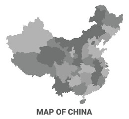 Obraz premium China Greyscale political map simple flat illustration