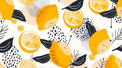 Obraz premium Vibrant Hand Drawn Abstract Lemons Vector Seamless Pattern