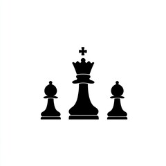 Queen chess piece flanked by pawns.