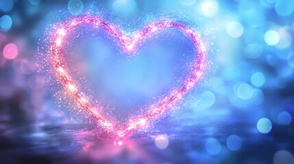 Fototapeta premium Glowing pink and blue heart sparkle shape on bokeh background.