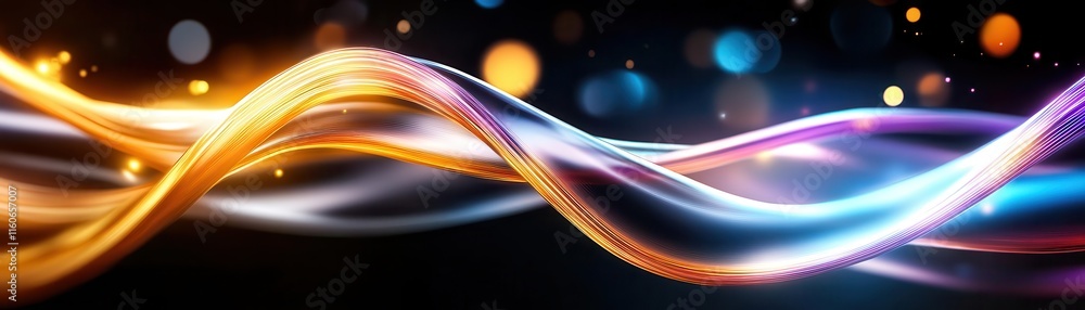 Poster flowing plasma-like waves creating motion illusions, kinetic energy in abstract design, futuristic f