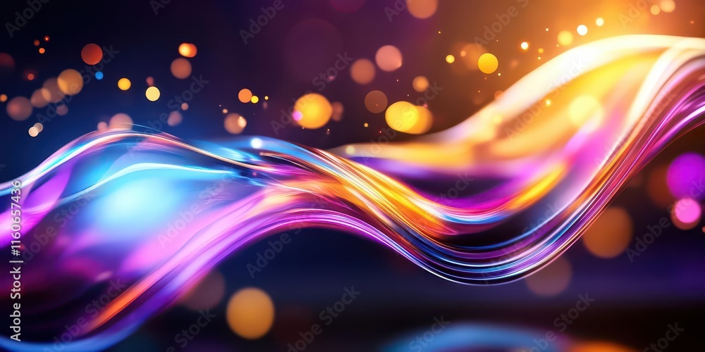 Poster colorful waveforms blending into flowing motion, kinetic energy in abstract digital art, vibrant des