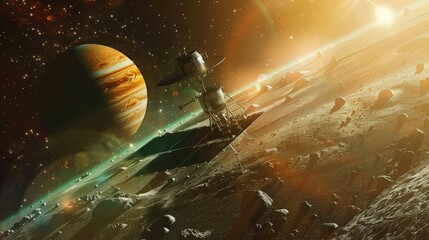 A space probe and telescope working together to observe the outer reaches of our solar system, uncovering new celestial bodies. 