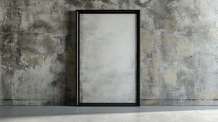 Modern stylish mockup of a poster in a sleek black frame, set against a concrete wall