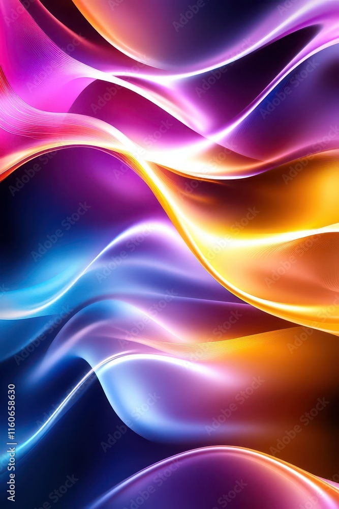 Aufkleber flowing dynamic waveforms in vivid tones, kinetic energy design, futuristic motion illusions concept