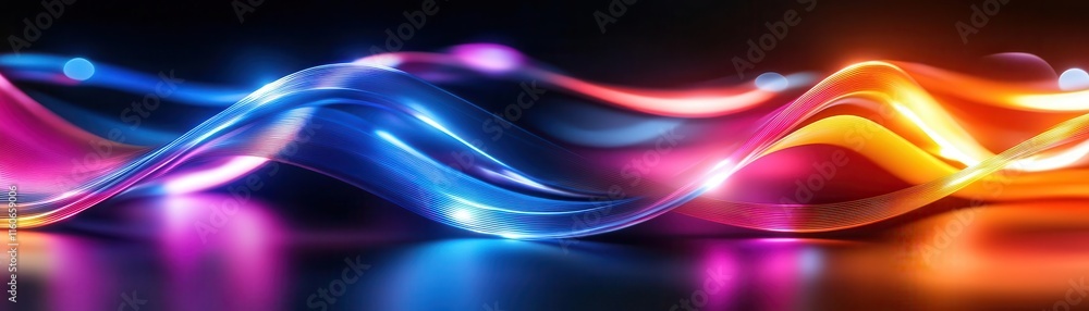 Poster flowing plasma-like waves creating motion illusions, kinetic energy in abstract design, futuristic f