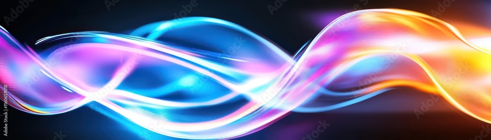 Poster flowing plasma-like waves creating motion illusions, kinetic energy in abstract design, futuristic f