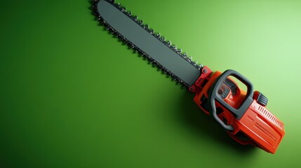 Fototapeta premium Electric Chainsaw on Green Background with Blade Highlighted