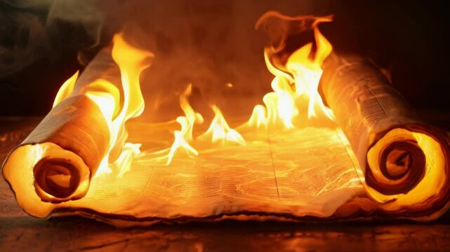 Glowing open scroll parchment with word REVELATION revealing the book of the Bible.