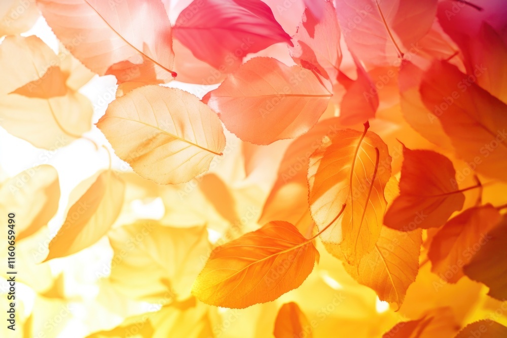Poster a detailed view of a cluster of leaves with varying shapes and textures