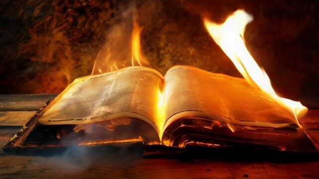 Glowing open scroll parchment with word REVELATION revealing the book of the Bible.