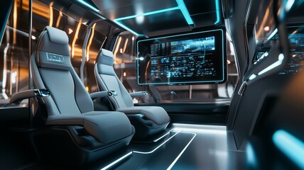 Fototapeta premium futuristic self-driving car interior with reclined seats and digital screens