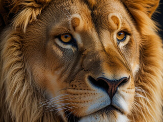 a close up of a lion  s face