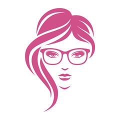 Stylish Woman Glasses Pink Hair Fashion Icon Logo Design
