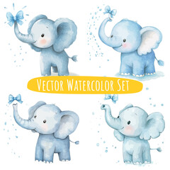 Watercolor Baby Elephants Set   Whimsical Illustrations