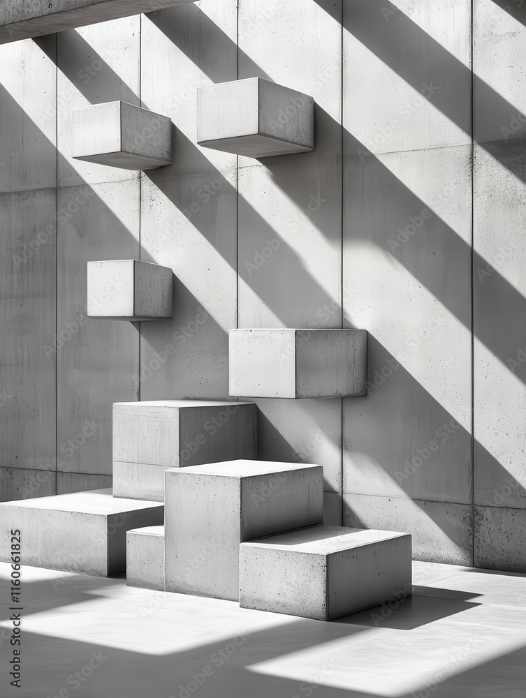 Poster rough concrete blocks in harsh geometric alignment, showcasing raw brutalist architecture with a str