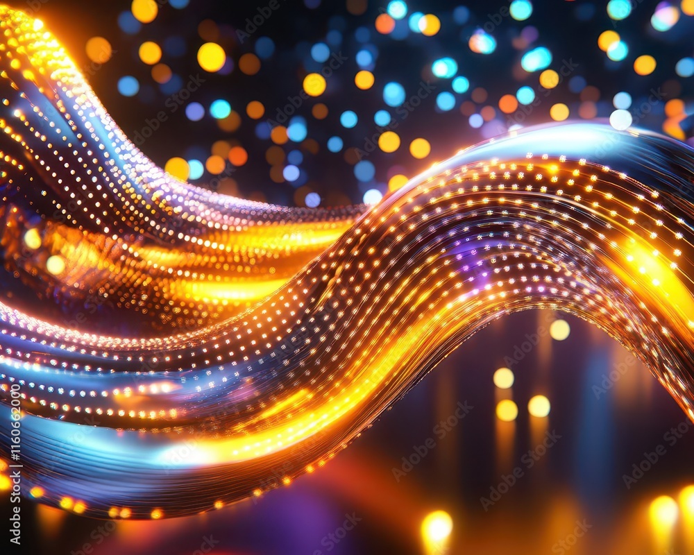 Poster flowing patterns of particles creating movement illusions, kinetic design with vibrant energy, futur