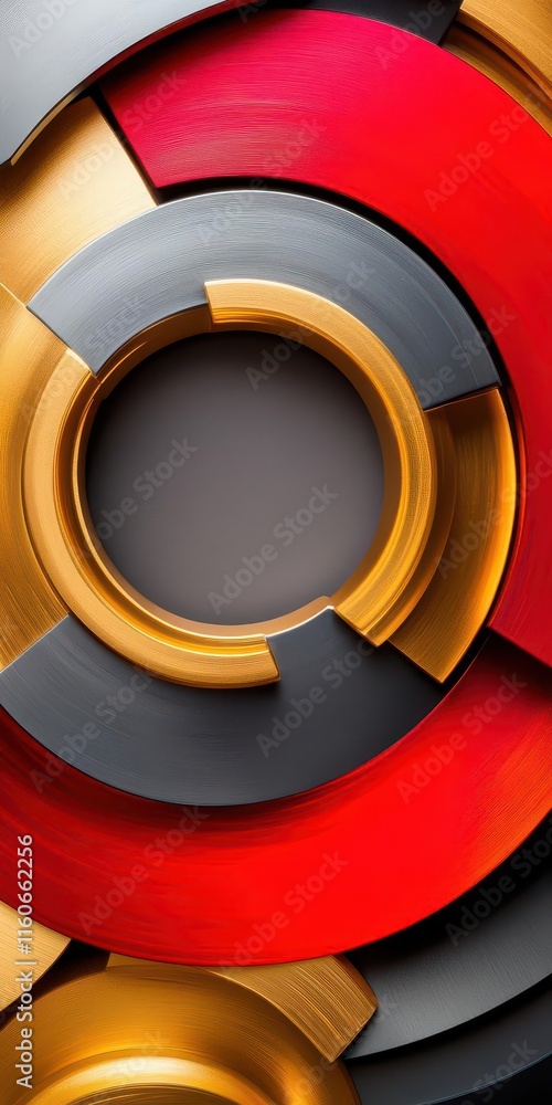 Aufkleber shifting circular patterns with metallic textures, kinetic energy design, futuristic and mechanical 