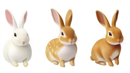 Obraz premium Three rabbits sit side by side, companionship and friendship