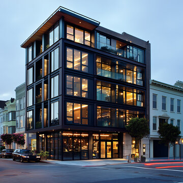 A mixed-use building incorporating residential, retail, and office spaces.