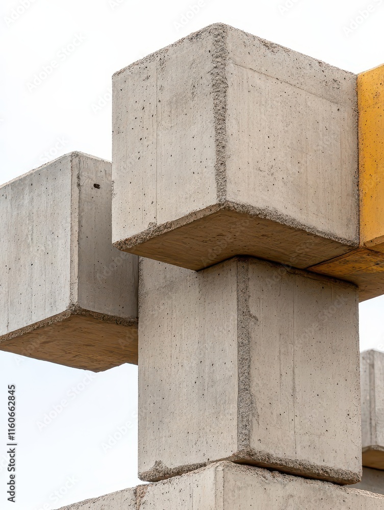 Poster raw brutalist architecture features rough concrete blocks in harsh geometric alignment and a strippe