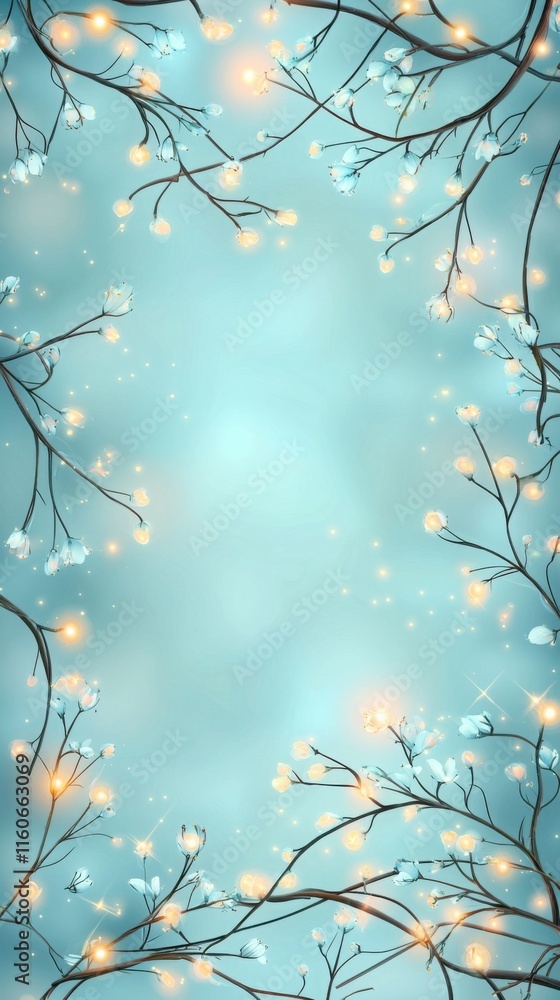Poster a vertical frame formed by intertwining tree branches and vines