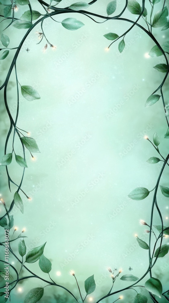 Poster a vertical frame formed by intertwining tree branches and vines,