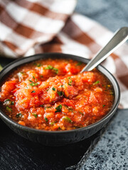 Delicious Spicy Mexican Tacos with Beef, Salsa, and Vegetables, Homemade Street Food, Healthy and Juicy Meal