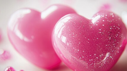 Fototapeta premium Two pink hearts sit side by side