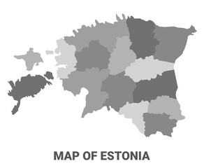 Estonia Greyscale political map simple flat illustration