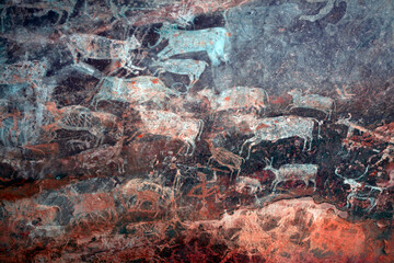 Madhya Pradesh, India, 12.10.2023: Bhimbetka Rock Shelters. Declared a UNESCO World Heritage, the...