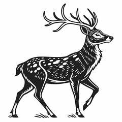 Watercolor Christmas Deer Black silhouette
